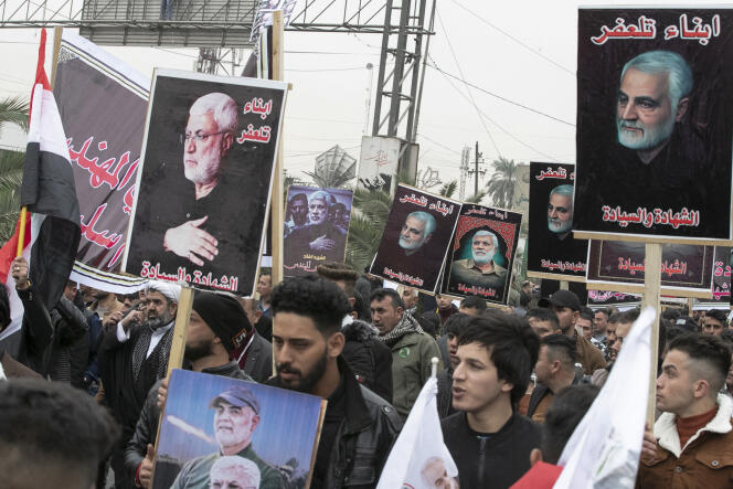 Thousands of supporters of Hashd Al-Chaabi, a coalition of Iraqi militias dominated by pro-Iranian factions, demonstrate in Baghdad on January 1, 2022.