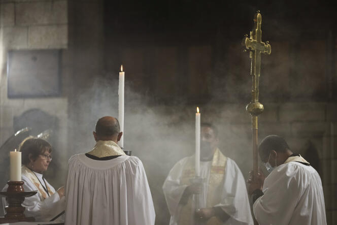 Members of the South African clergy at Requiem Mass for Desmond Tutu, in Cape Town Cathedral, Saturday January 1, 2022.