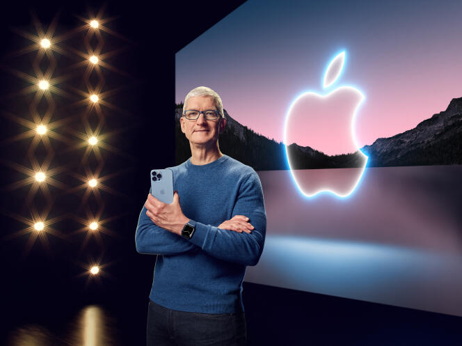Apple CEO Tim Cook op het hoofdkantoor van het bedrijf in Cupertino, Californië, 14 september 2021.