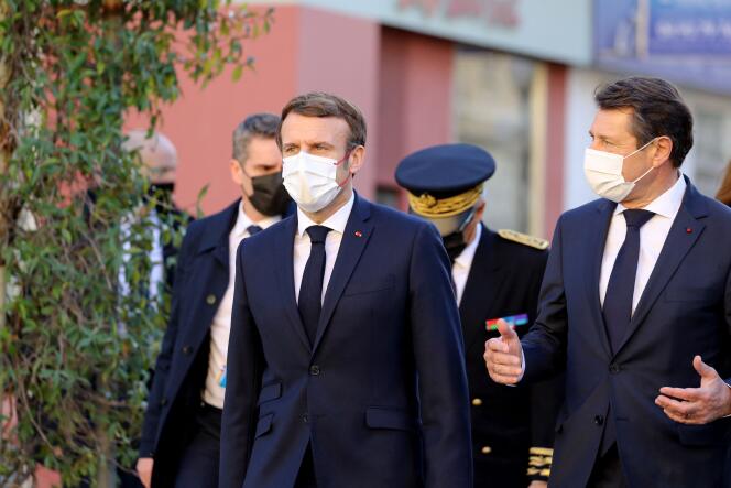 Emmanuel Macron et le maire de Nice, Christian Estrosi, le 10 janvier.