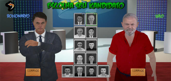 Image extraite du jeu « Kandidatos » montrant les différents personnages disponibles. Ici deux combattants à l’image de Jair Bolsonaro et de Luiz Inacio Lula da Silva.