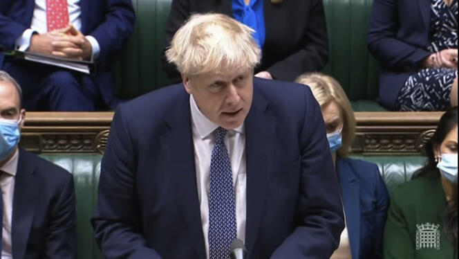 Le premier ministre britannique Boris Johnson lors de la séance hebdomadaire de questions au gouvernement, mercredi 12 janvier 2022 à Londres.