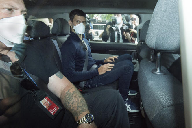 Novak Djokovic heading to the Federal Court hearing to try to have his deportation from Australia overturned, in Melbourne, Australia, January 16, 2022.