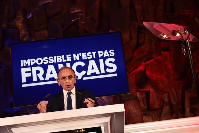 Eric Zemmour, lors de son discours à Saint-Quentin (Aisne), le 14 janvier 2022.