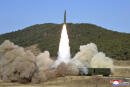This photo provided on Saturday, Jan. 15, 2022, by the North Korean government shows a missile test from railway in North Pyongan Province, North Korea, on Jan. 14, 2022. North Korea on Jan. 15 said it test-launched ballistic missiles from a train in what was seen as an apparent retaliation against fresh sanctions imposed by the Biden administration. Independent journalists were not given access to cover the event depicted in this image distributed by the North Korean government. The content of this image is as provided and cannot be independently verified. Korean language watermark on image as provided by source reads: "KCNA" which is the abbreviation for Korean Central News Agency.(Korean Central News Agency/Korea News Service via AP)