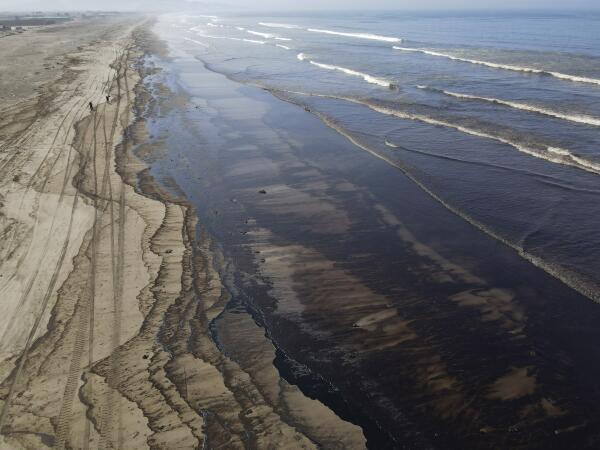 Oil-polluted Cavaro beach in Ventanilla, Peru on January 18, 2022.