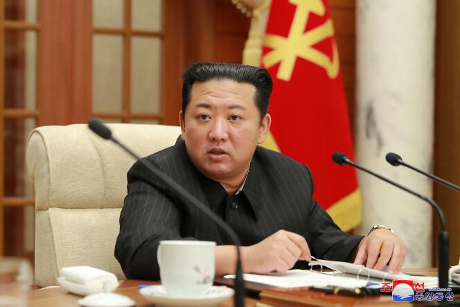 North Korean President Kim Jong-un at the Labor Party office meeting in Pyongyang on January 19, 2022.