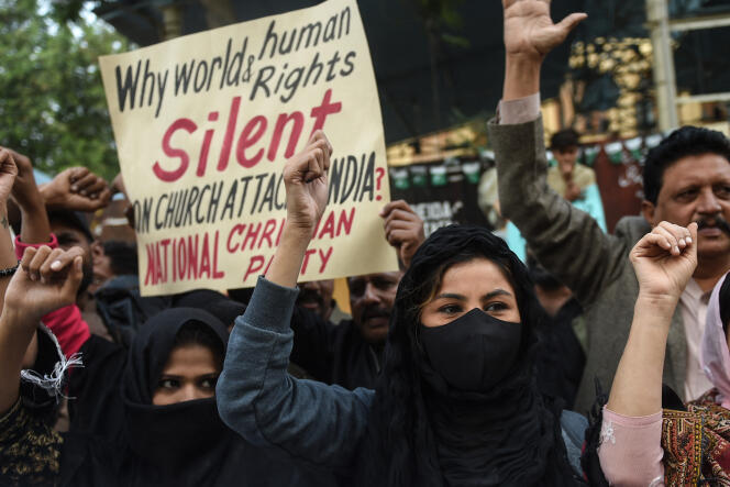 Manifestation contre les dernières attaques contre les chrétiens en Inde, à Karachi, le 2 janvier 2022.