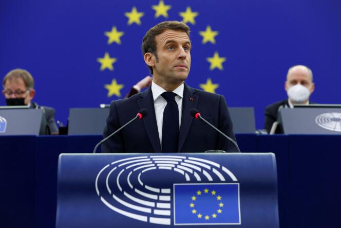 Emmanuel Macron, lors d’un discours au Parlement européen, à Strasbourg, le 19 janvier 2022.