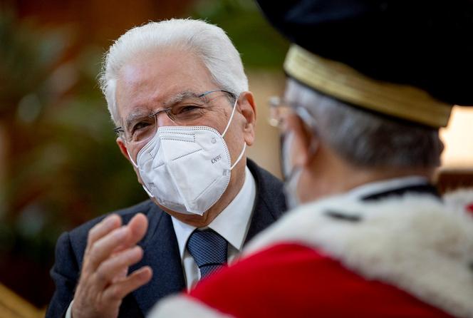 Auf Italienisch Italienisch Sergio Mattarella assistiert bei der l'annauguration de l'annie judiciary 2022 lors im obersten Gericht der Versammlung in Cassation Italian, au Palais de Justice, à Rome, in Italie, 21. Januar 2022.