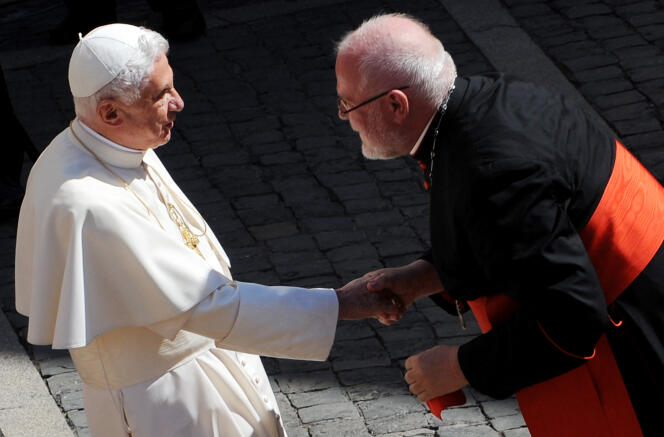 Former Pope Benedict XVI and German Cardinal Reinhard Marx, August 31, 2011, in Castel Gandolfo, near Rome.