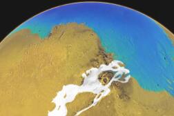 Vue d’artiste de l’océan tel qu’il aurait recouvert le pôle Nord martien.