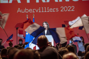 La candidate socialiste Anne Hidalgo, lors de son meeting à Aubervilliers (Seine-Saint-Denis), le 22 janvier 2022.