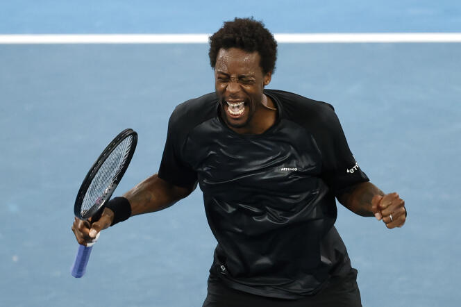 The joy of Gaël Monfils after his victory in the round of 16 of the Australian Open on Sunday.