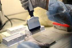 Un laborantin travaille au séquençage du génome du virus SARS-CoV-2, à l’Institut Pasteur, à Paris, le 21 janvier 2021.