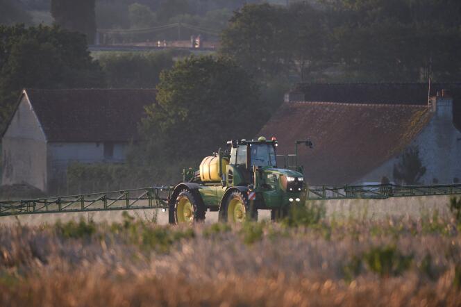 A French farmer sprays herbicide in Sarthe, September 16, 2019.