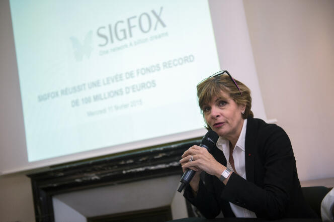 Anne Lauvergeon, présidente du conseil d’administration de Sigfox, à Paris, en février 2015.