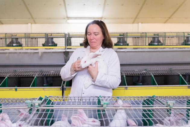 Anne-Marie Poupard, dans son élevage de lapins à Saint-Florent-le-Vieil (Maine-et-Loire), le 19 janvier 2022.