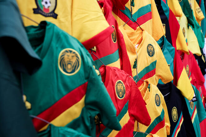 Jerseys from the Cameroonian football team, on a market in Yaoundé, January 7, 2022.