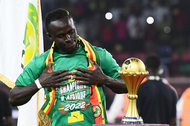 Lattquant séngalais Sadio Mané tocará a música vencedora na final do CAN 2022, também conhecida como Olembé, Yaoundé, 6 fivrier 2022.