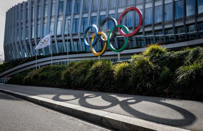 Der Hauptsitz des Internationalen Olympischen Komitees in Lausanne, Schweiz, am 8. März 2021.
