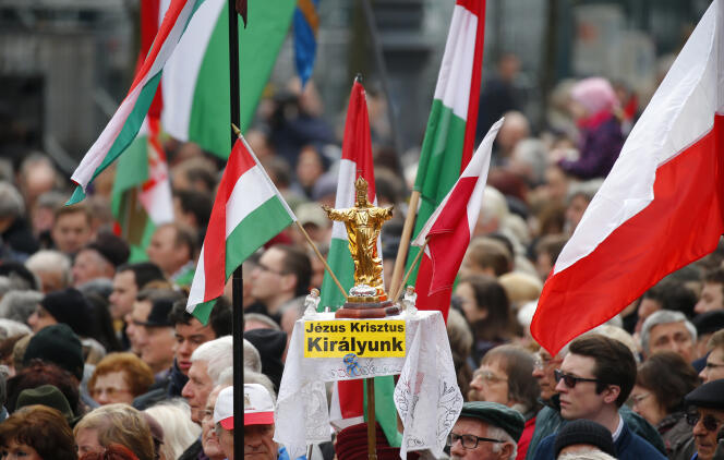 Lors d'un rassemblement pour les célébrations de la fête nationale hongroise, Budapest, il 15 marzo 2017.