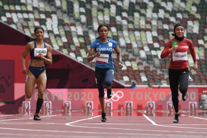 Des participantes au 100 mètres féminin, aux Jeux olympiques de Tokyo, le 30 juillet 2021.