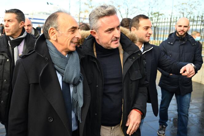 Eric Zemmour et Stéphane Ravier lors d’une visite du polémiste, pas encore déclaré candidat à l’élection présidentielle, à Marseille, le 27 novembre 2021.
