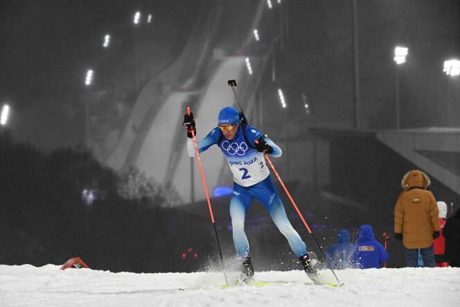 Quentin Fillon Maillet lors de la poursuite des Jeux olympiques de Pékin, le 13 février 2022.