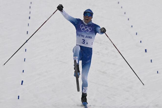 Maurice Manificat, lors du relais de ski de fond, le 13 février à Pékin.