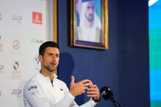 Serbian player Novak Djokovic, February 20, 2022, before the Dubai tennis tournament.