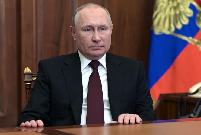Durante el discurso del presidente ruso Vladimir Putin al pueblo del Kremlin el 21 de febrero de 2022 en Moscú.