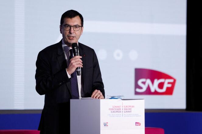 Jean-Pierre Farandou, PDG de la SNCF, lors du sommet ferroviaire européen à Saint-Denis, le 21 février 2022. 