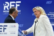 Eric Zemmour et Marine Le Pen, lors de la présentation de leurs programmes économiques devant le Medef, à Paris, le 21 février 2022.