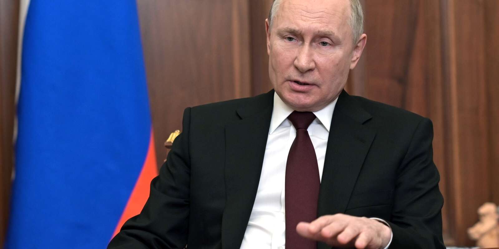 Vladimir Poutine s’est exprimé sur la télévision russe, lundi 21 février 2022.