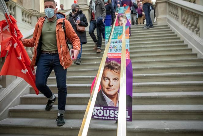 During a meeting of Fabien Roussel, candidate of the Communist Party for the presidential election, at the large hall of Aubette, in Strasbourg, on February 22, 2022.