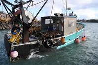 Un pêcheur de coquilles Saint-Jacques, dans le port d’Erquy (Côtes-d’Armor), le 14 février 2022.