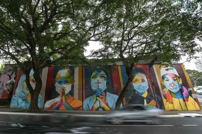 Vue de la murale « Coexistence » de l’artiste brésilien Eduardo Kobra, à Sao Paulo, au Brésil, le 15 février 2022.