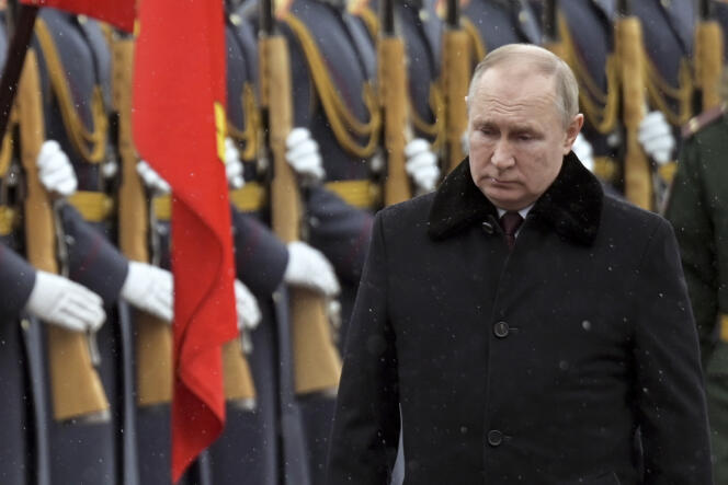 Le président russe, Vladimir Poutine, lors des célébrations nationales de la journée « des défenseurs de la patrie » à Moscou, le 23 février 2022.