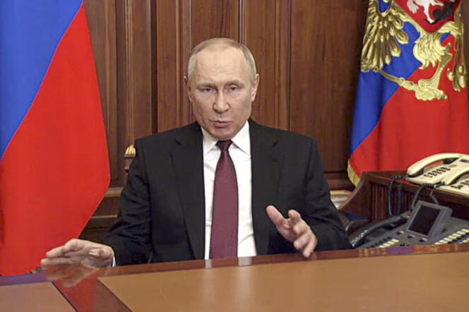 Vladmir Poutine annonçant le début d’une opération militaire sur le territoire de l’Ukraine dans une vidéo, diffusée le 24 février.