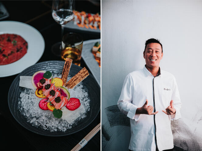 At the Prince de Galles hotel, Korean-American chef Akira Back offers daring fusion cuisine;  here the Toro caviar, miso kochujang and Oscietra caviar.