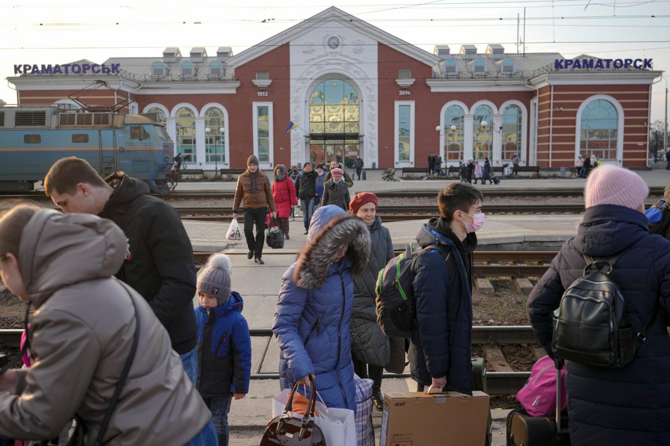 On the station platform at the Gramadorsk in the Donetsk region waiting for the train to Kiev on February 24, 2022.