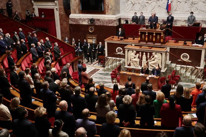 During the reading of a message written by the President of the Republic, Emmanuel Macron, by Richard Ferrand in front of the National Assembly, Friday February 25, 2022.
