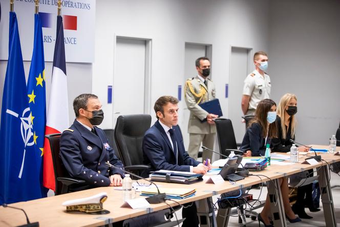 Emmanuel Macron during the extraordinary summit of NATO leaders held by videoconference, in Paris, on February 25, 2022.