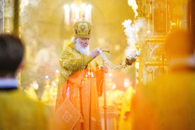 Le patriarche de Moscou, à la cathédrale du Christ-Sauveur, à Moscou, le 27 février 2022.