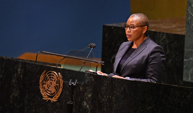 Mathu Joyini, l’ambassadrice de l’Afrique du Sud à l’ONU, le 1er mars 2022 à New York.