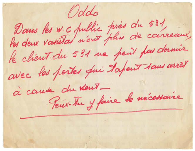 Dans l’hôtel d’Orsay, Sophie Calle a collecté des petits messages adressés à un certain « Monsieur Oddo »