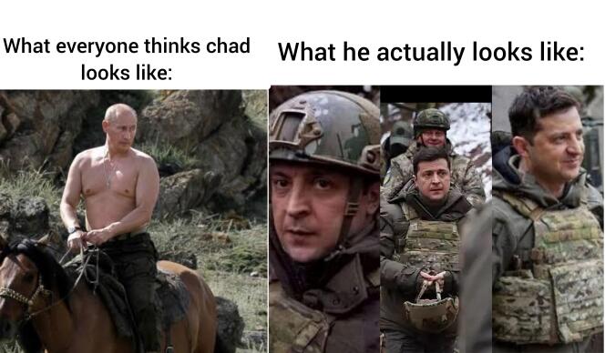 A gauche : « Ce à quoi tout le monde pense qu’un Chad [prénom désignant l’archétype du mâle ultra-viril] ressemble ». A droite : « Ce à quoi il ressemble vraiment ».
