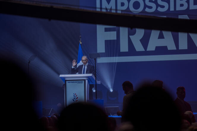 Eric Zemmour s’adresse à ses partisans, lors d’un meeting de campagne à Toulon, le 6 mars 2022.