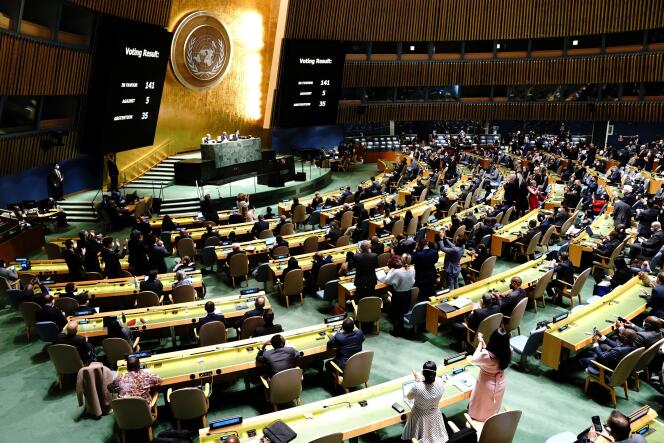 Le vote à l’Assemblée générale de l’ONU de la résolution « agression contre l’Ukraine », le 2 mars 2022.